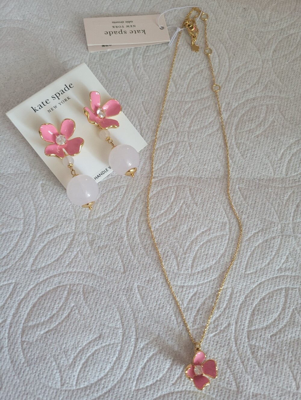 kate spade Pink and Gold Floral Necklace with Matching Earrings - Picture 6 of 8